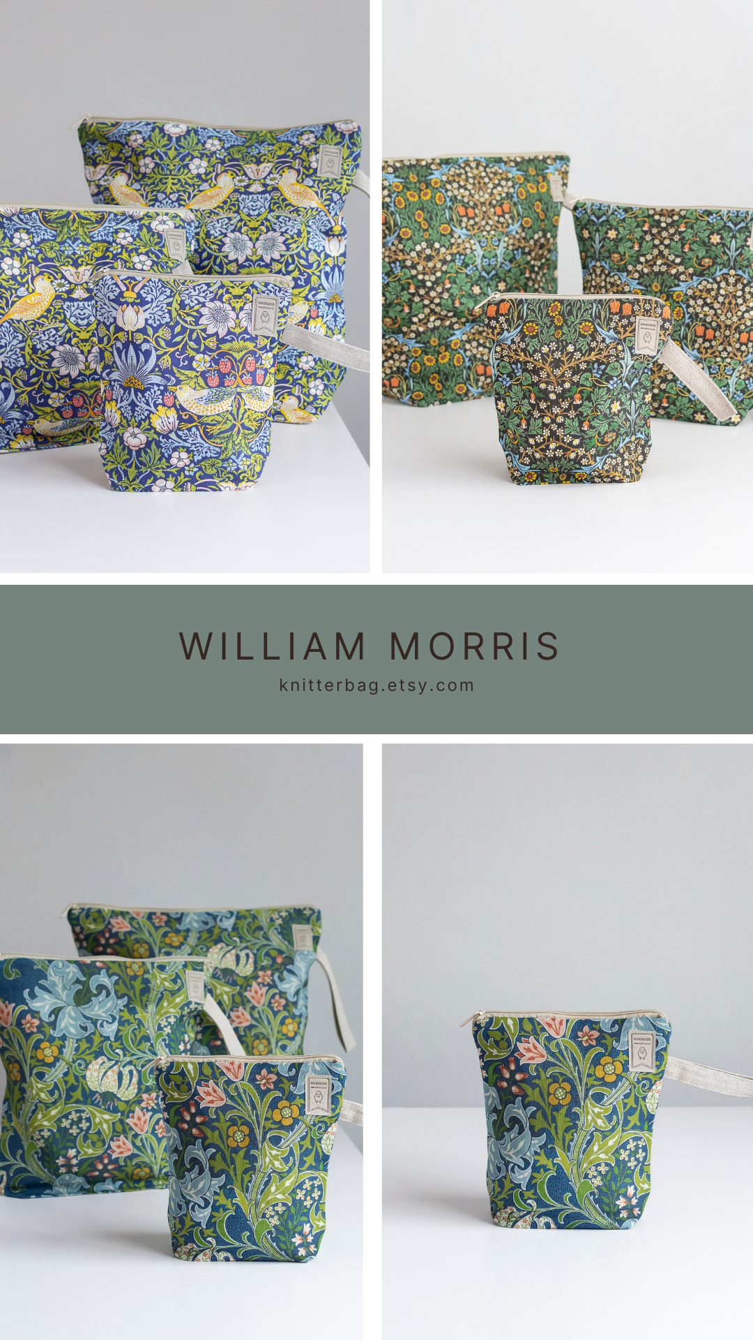 Linen fabric storage burlap basket with iconic William Morris patterns such as Strawberry Thief, Seaweed, Golden Lily or Blackthorn print.
