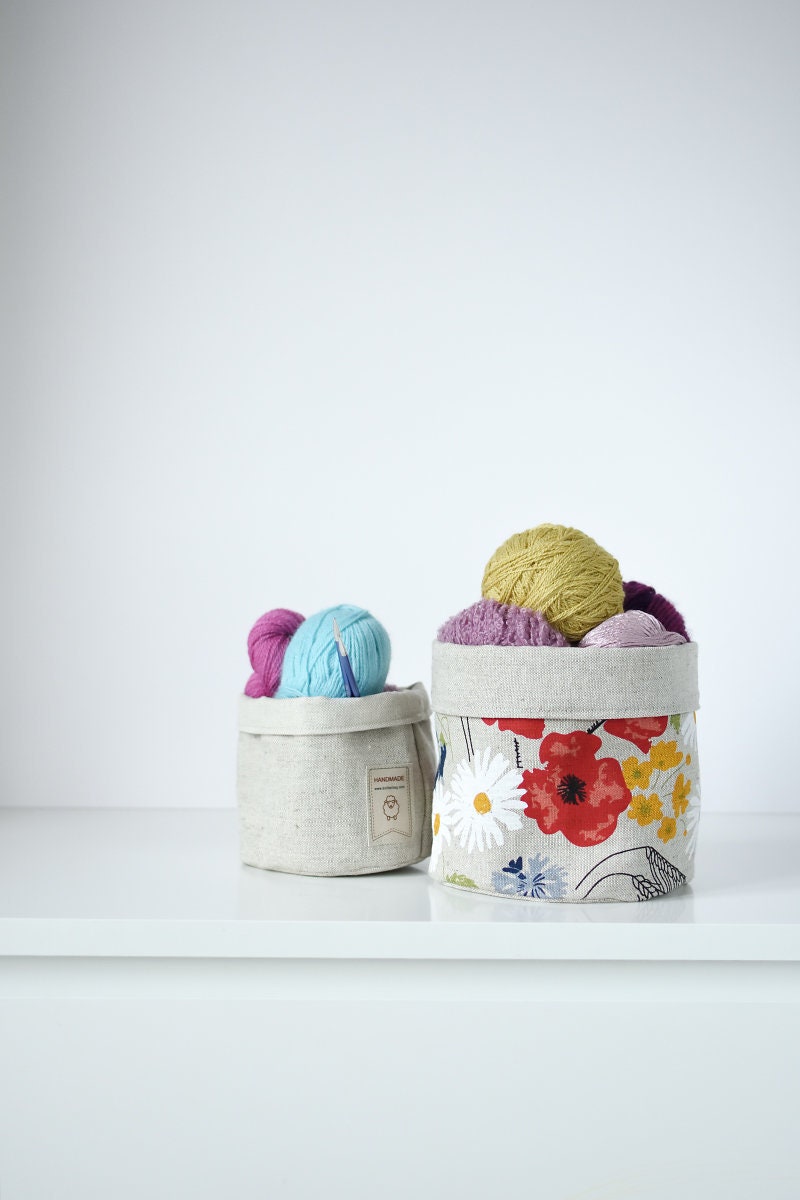 KIP bag, KIP box, Yarn storage, storage bin, fabric basket, fabric box, storage basket, home organisation. Project organiser, Bee print.