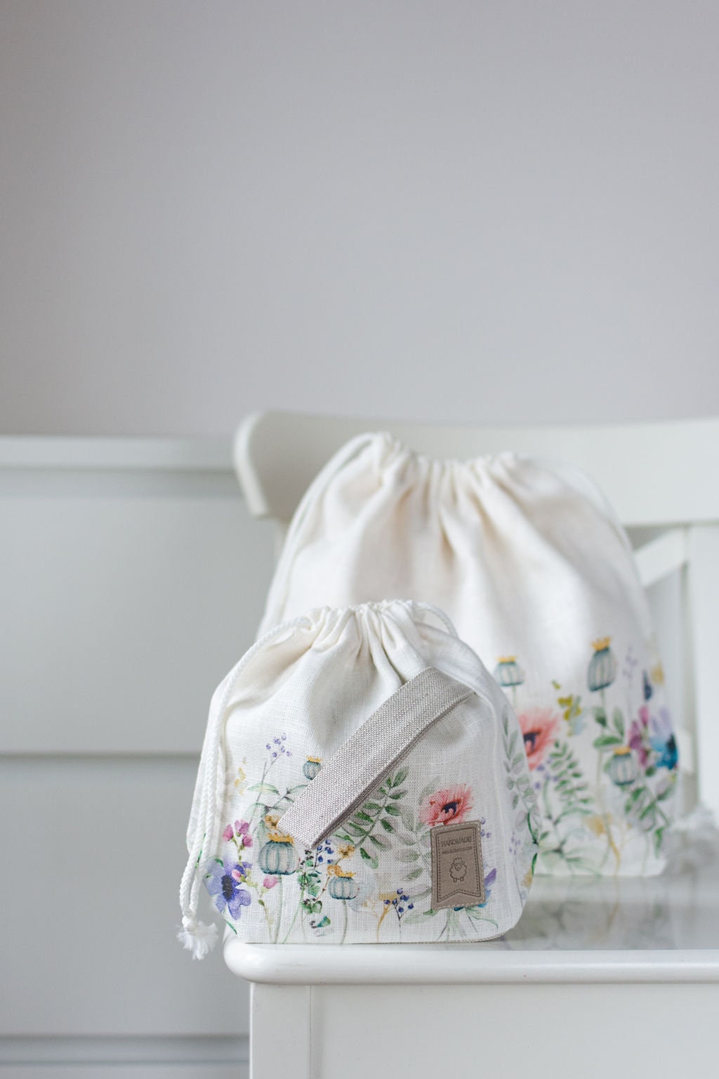 Drawstring Knitting Project Bag. Summer Flowers collection. Special KnitterBag design.