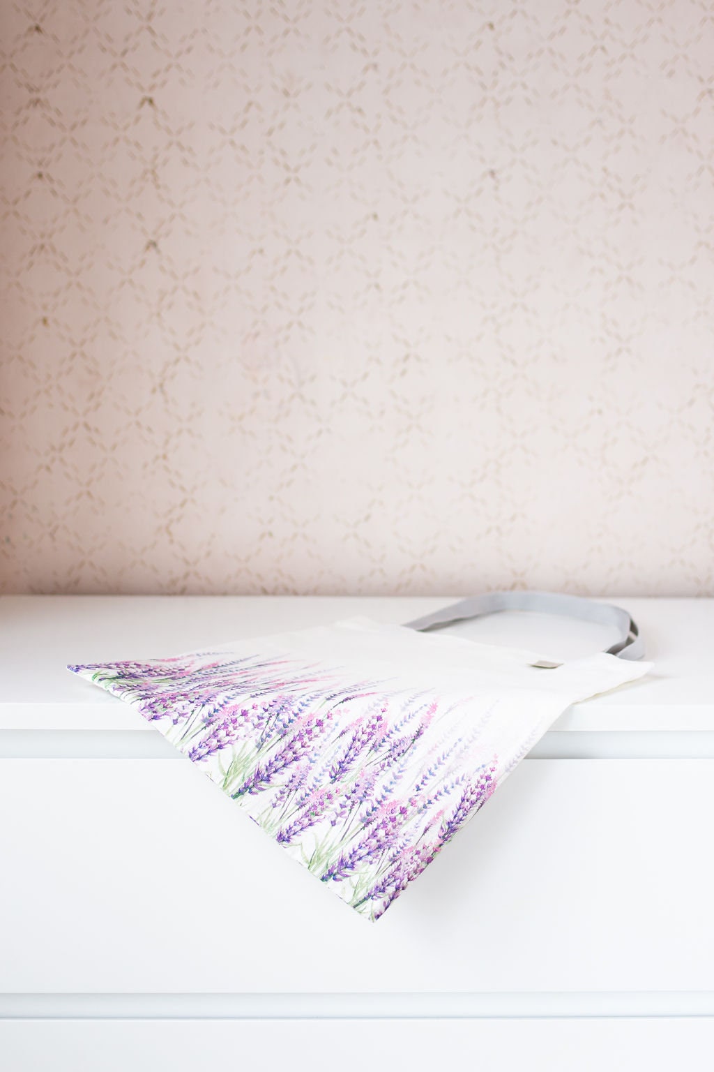 Linen Market Bag. Size: 13" x13". Summer Flowers collection. Lavender pattern