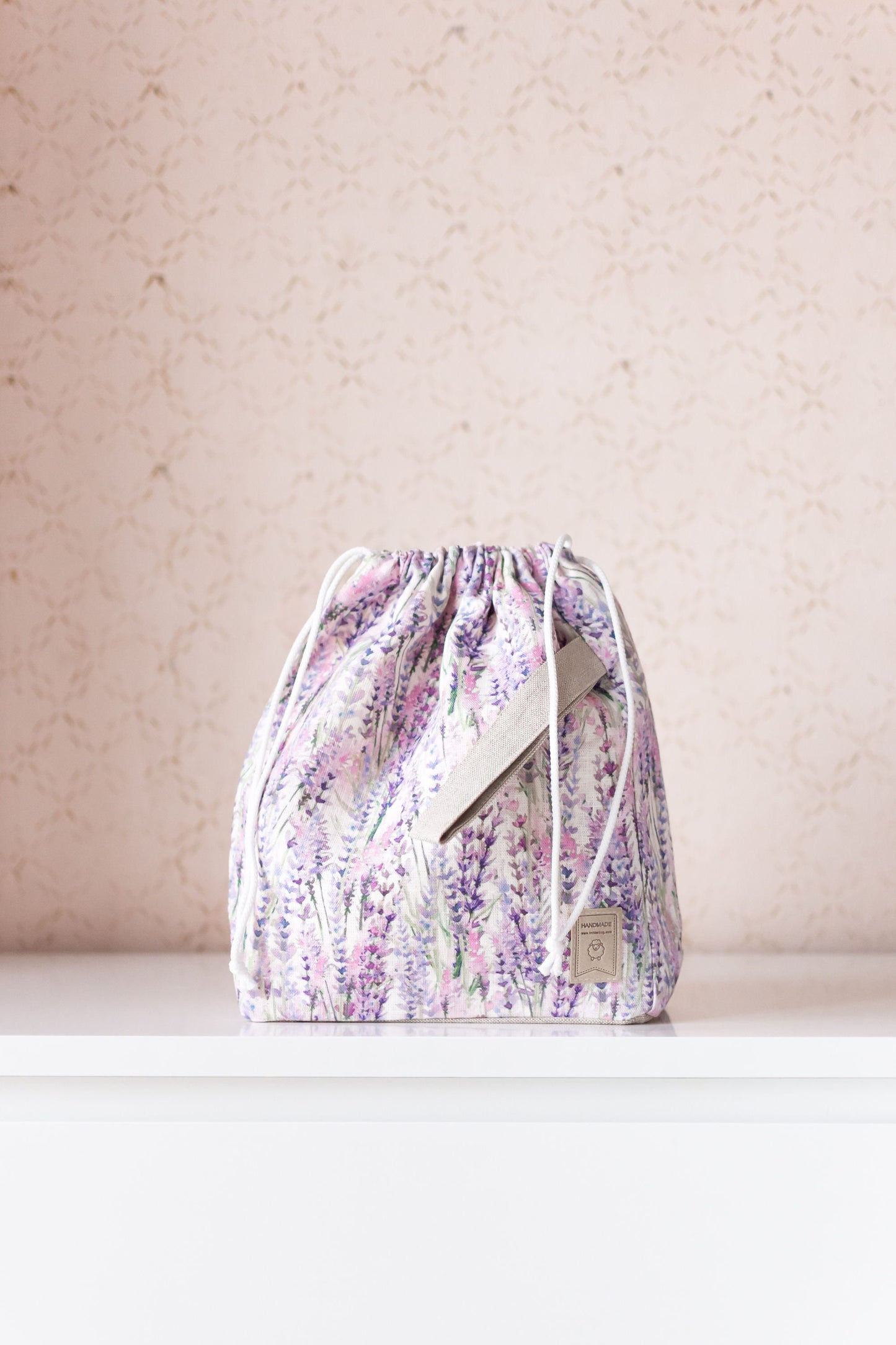 Lavender bag Drawstring Knitting Project Bag. Large. Summer Flowers collection. Special KnitterBag design.