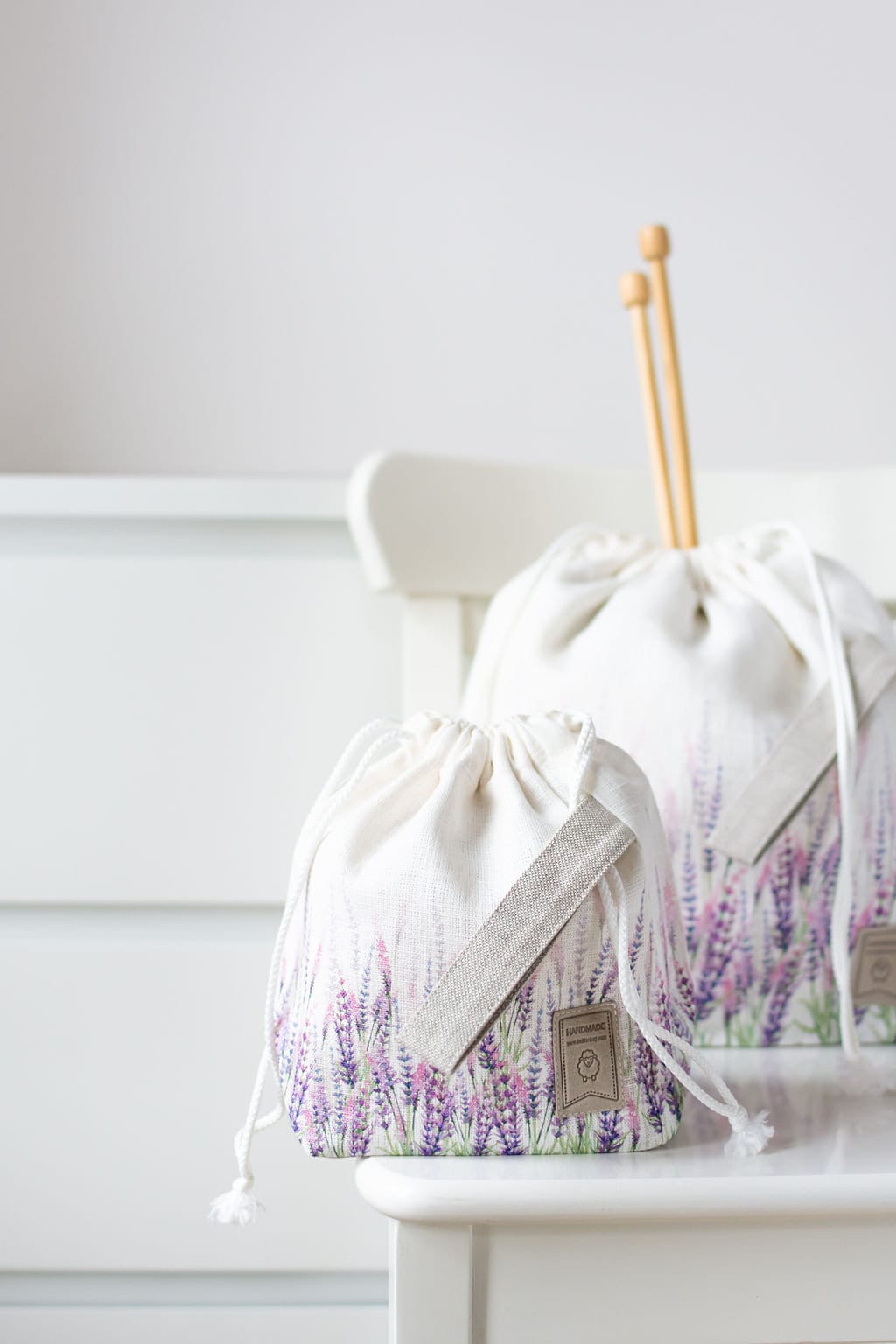 Project bags. Set of 2 Knitter Project Bags. Large and Small. Summer Flowers collection. Lavender