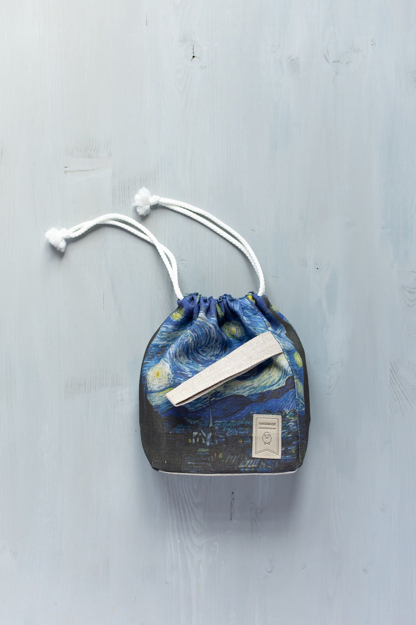 Drawstring bag Vincent van Gogh Starry Night Inspired Knitting Bag - Large Drawstring Pouch for Projects for Crafters