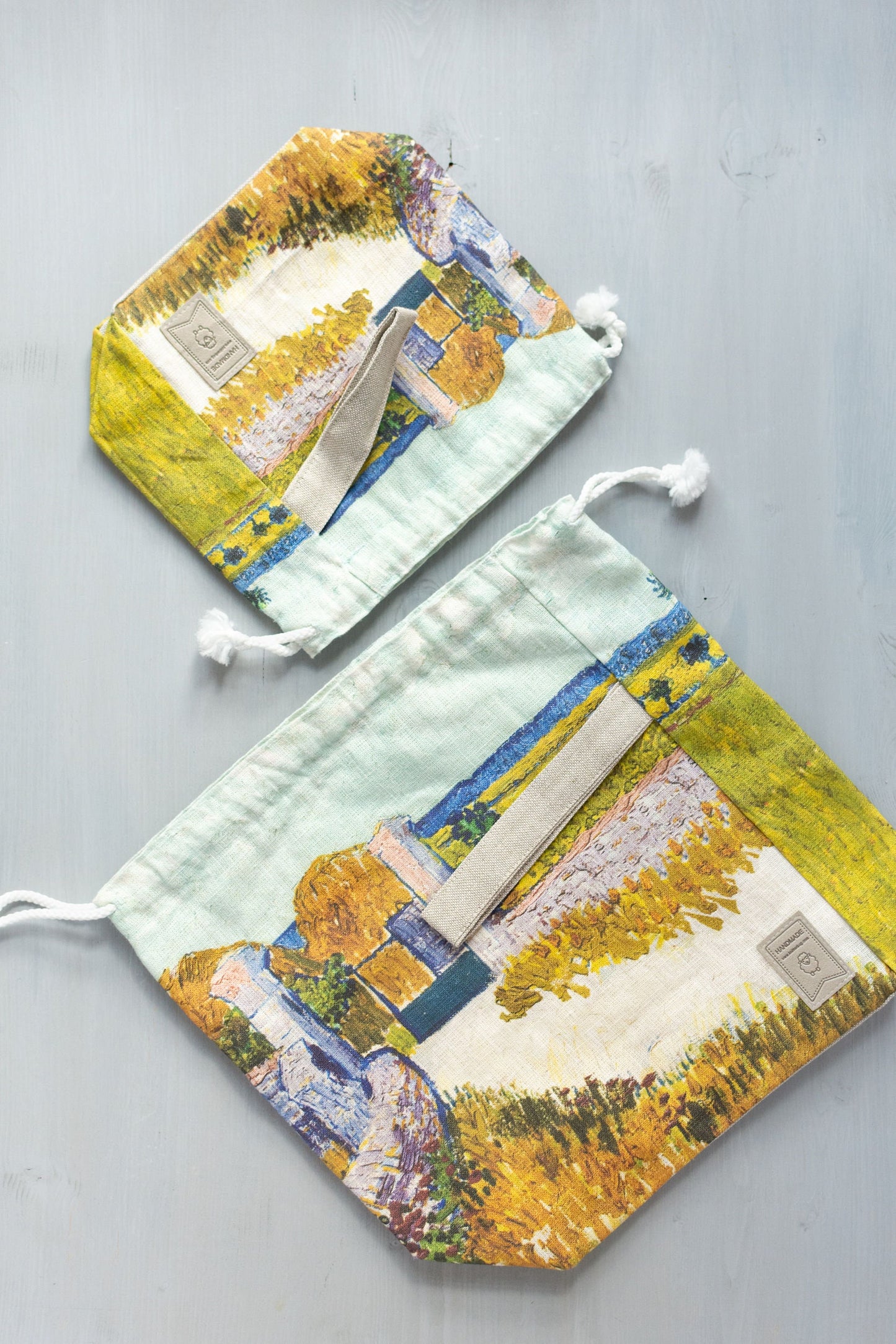 Drawstring Knitting Project Bag. Large. Bag inspired "Farmhouse in Provence" by Van Gogh