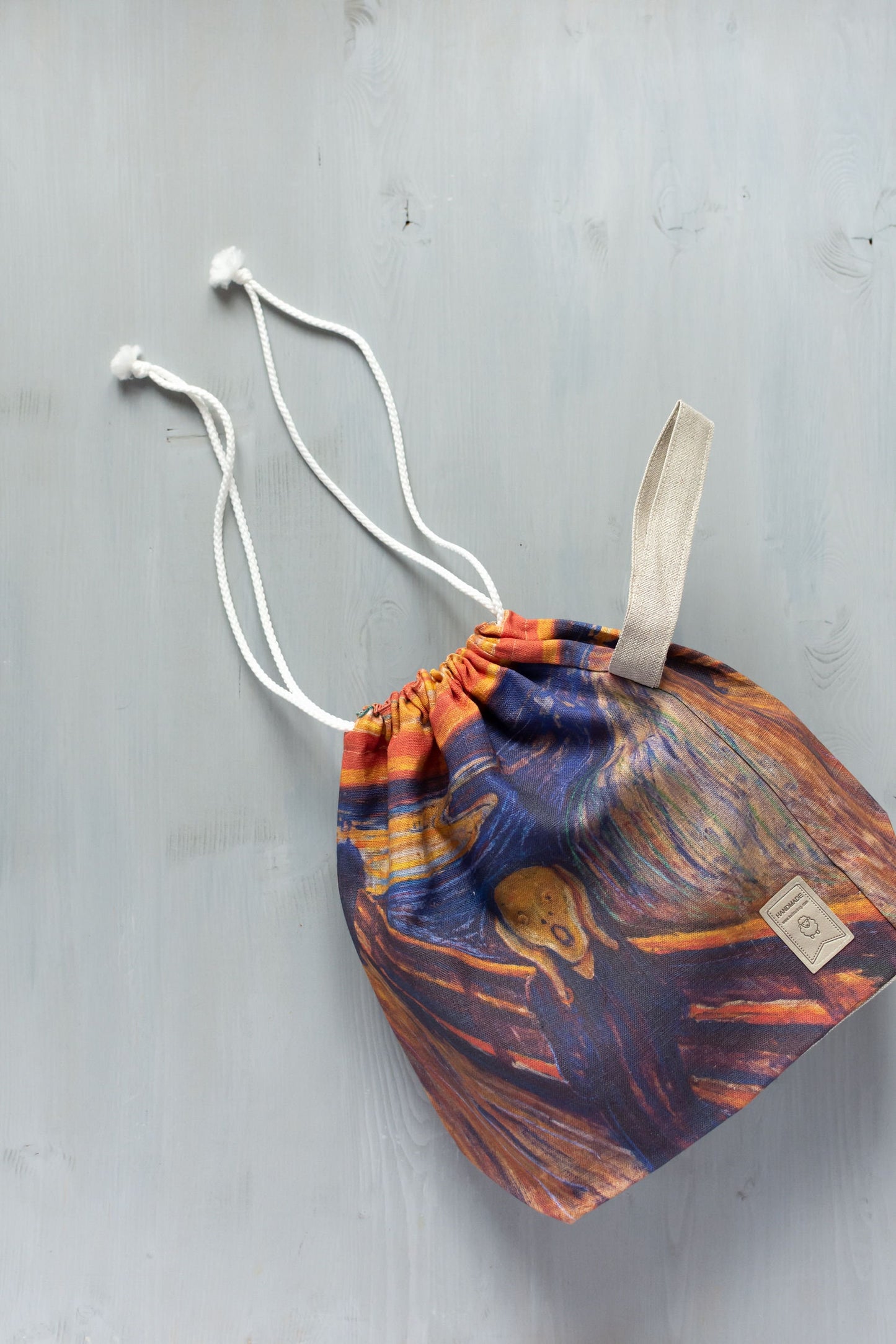 Drawstring Knitting Project Bag. Bag inspired by Edvard Munch "The Scream"
