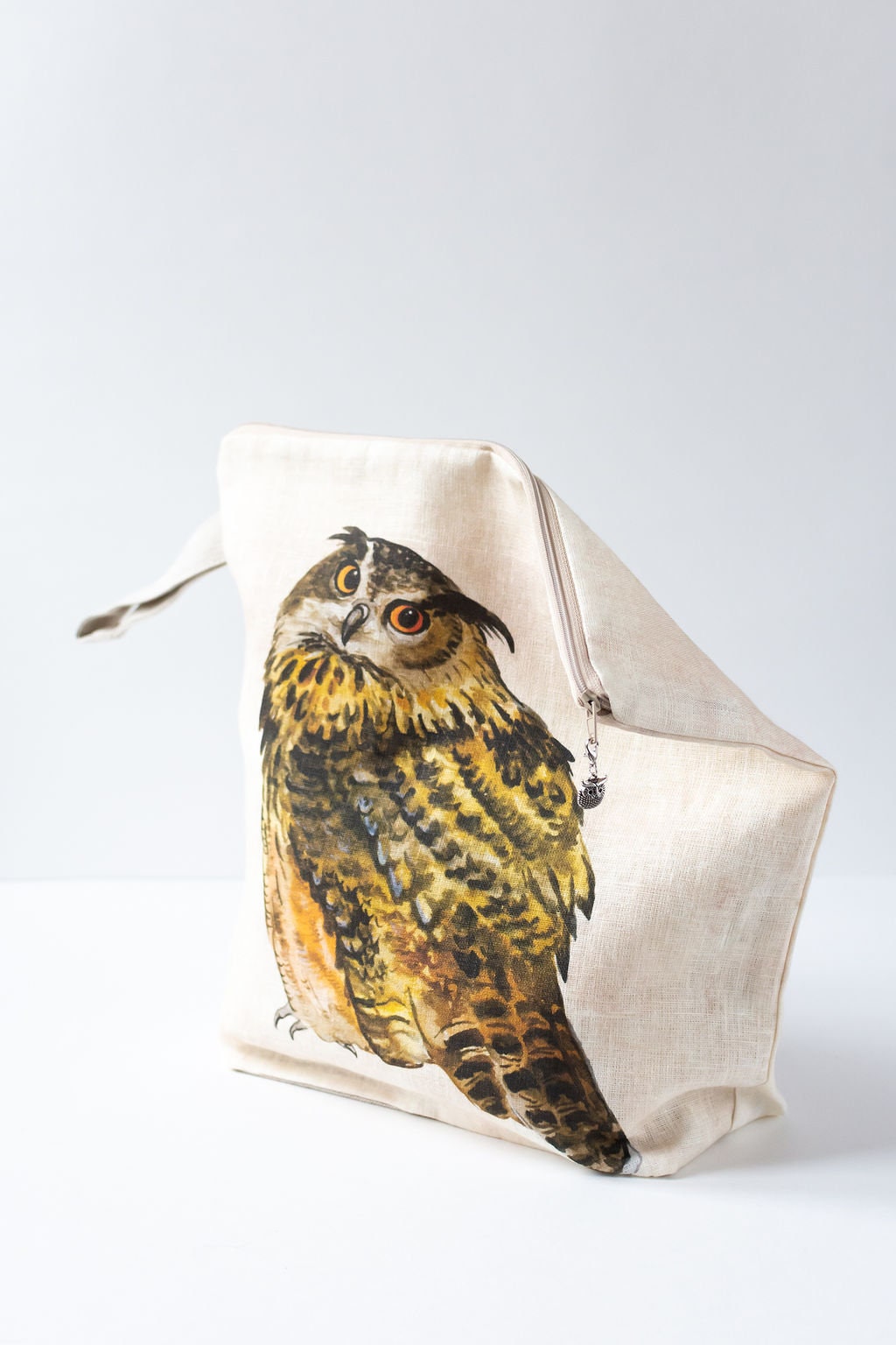 Owl print Project Bag with zipper.