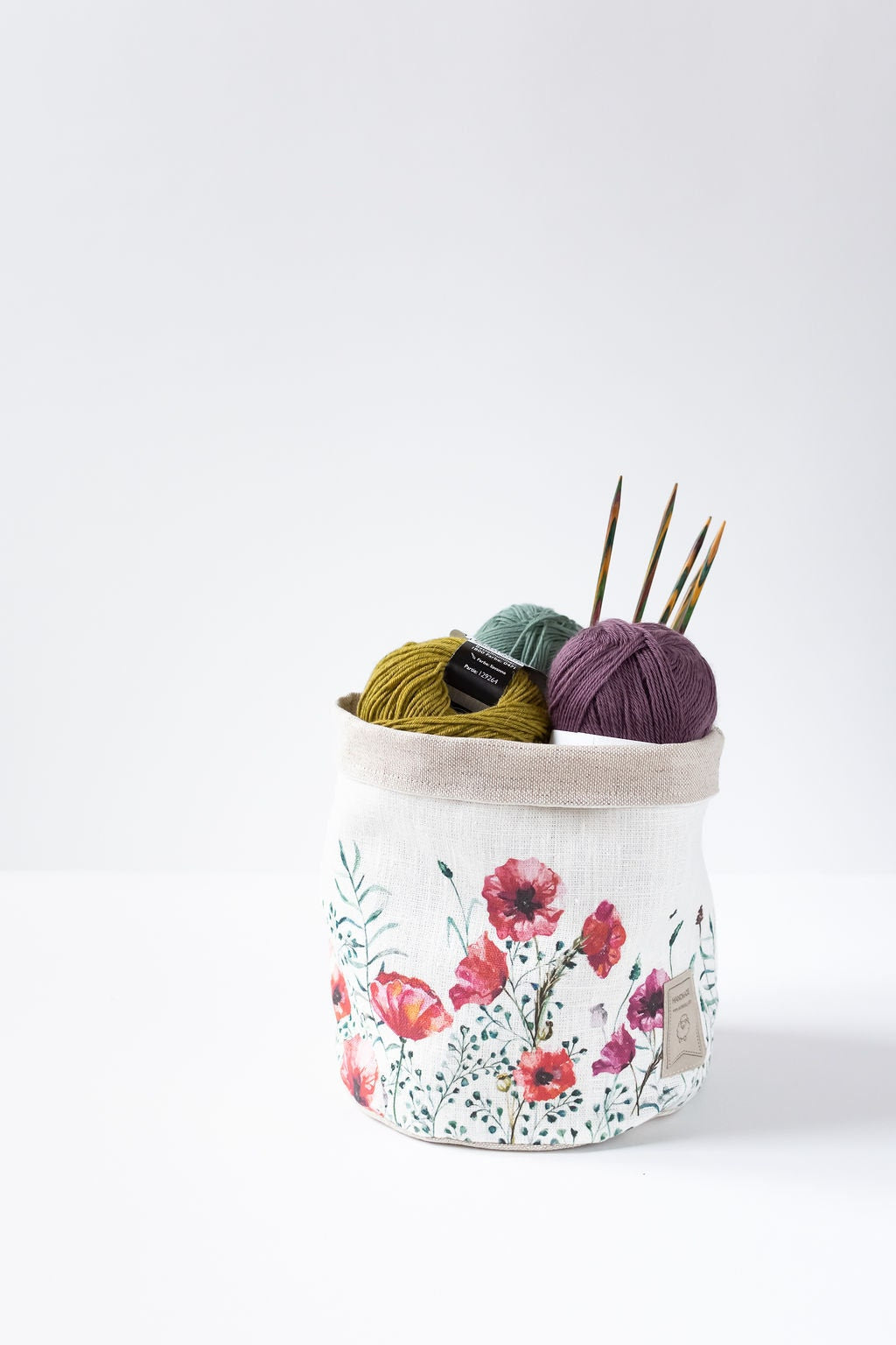 Fabric basket, Yarn storage, KIP box, fabric box, storage basket, home organisation. Poppy print