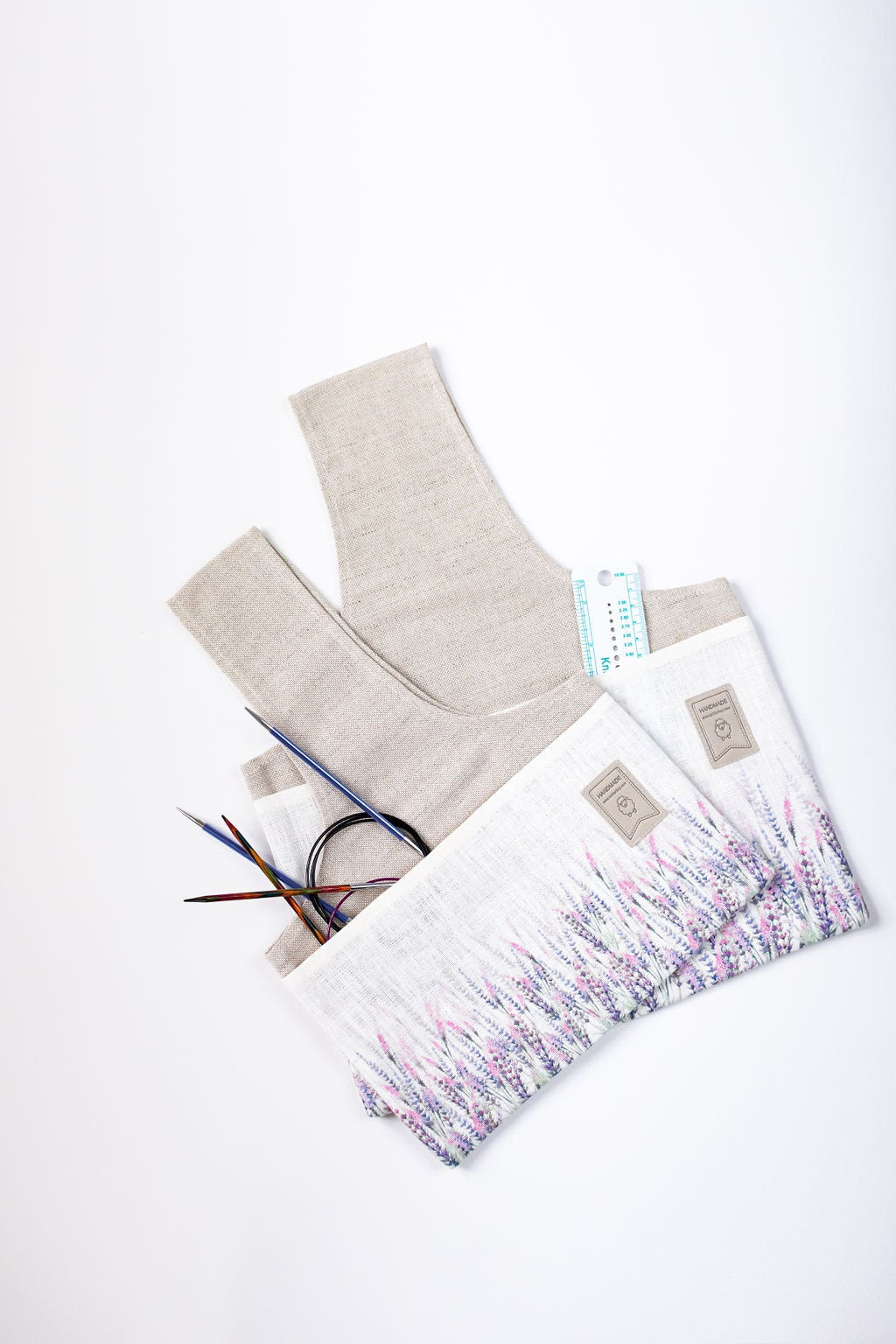 Knitter Project Bag Lavender print. Special KnitterBag design.