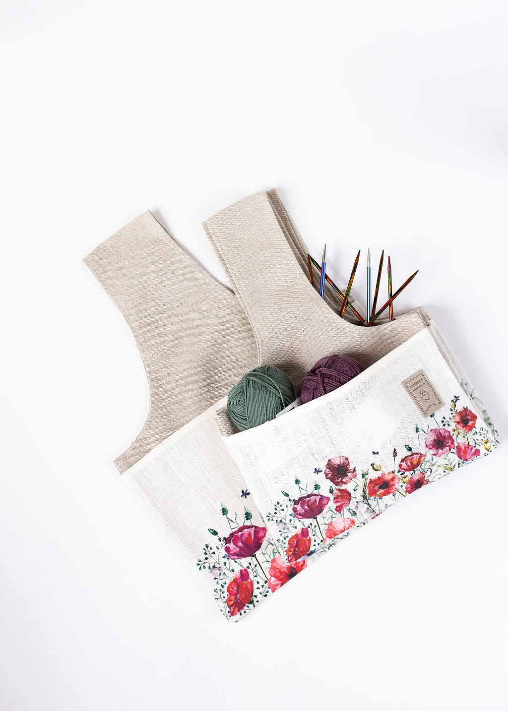 Knitter Project Bag Poppy print. Special KnitterBag design.