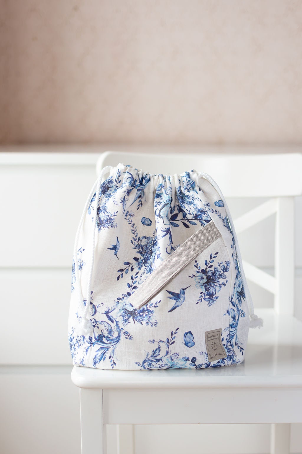 Project bags. Set of 2 Knitter Project Bags. Large and Small. Summer Flowers collection. Blue Flowers pattern.