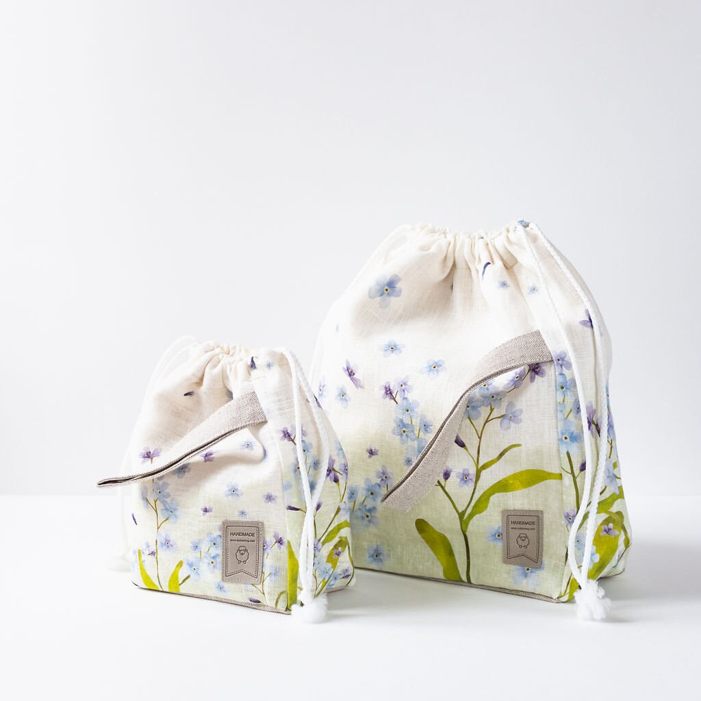 Drawstring Knitting Project Bag. Large. Summer Flowers collection. Not Forgotten Flowers