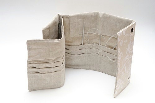 Stylish Case for Crochet Hooks - 21 Pockets for Circular Needles & 24 for Socks Needles. Needles, Crochets, Hooks Case with strawberry print