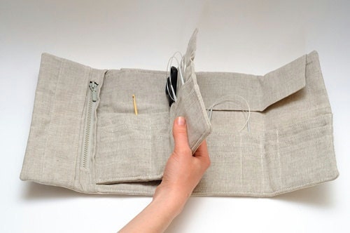 Needles, Crochets, Hooks Case with William Morris, Seaweed print. Inside 21pockets-circle &24socks needles.