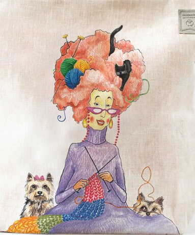 Large Project Bag with zipper. Nice fun woman print will melt yours heart. The picture was drown special for project bag.