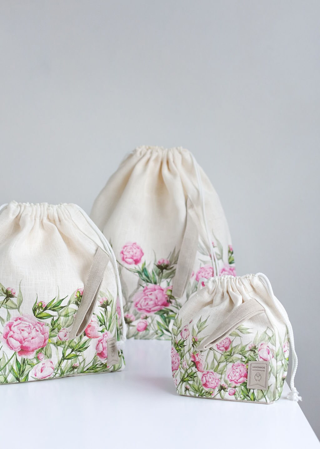 XL size Knitting Project Bag. Special KnitterBag design. Peony Drawstring Knitting Project Bag. Large. Summer Flowers collection