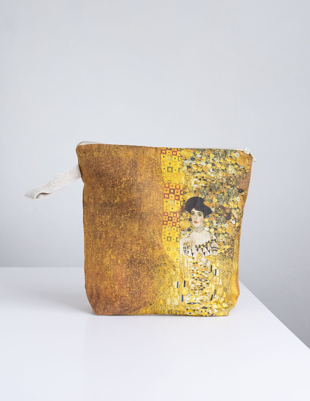 Project bag. Work in progress Project Bag with zipper. Yarn organizer. Gustav Klimt "Adele" inspired Project Bag