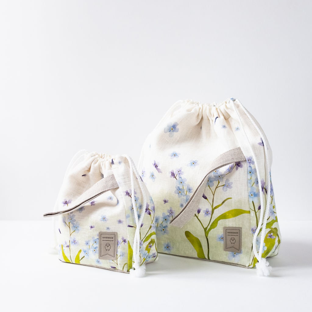 Not Forgotten Flowers print Small project bag. Special KnitterBag design. Summer Flowers collection