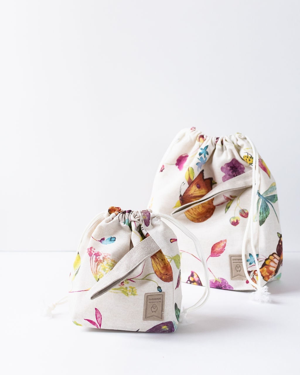 Project bags with butterfly print - Set of 2 Knitter Project Bags Sizes Large and Small.