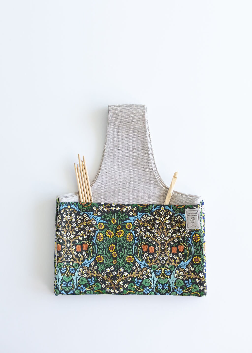 Knitting Project Bag with William Morris Blackthorn print. Sizes Large and small.