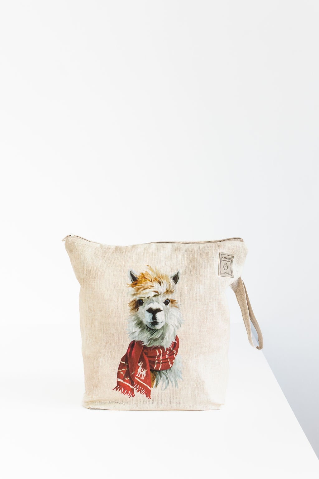 Project Bag with zipper. Yarn organizer with Lama with scarf print