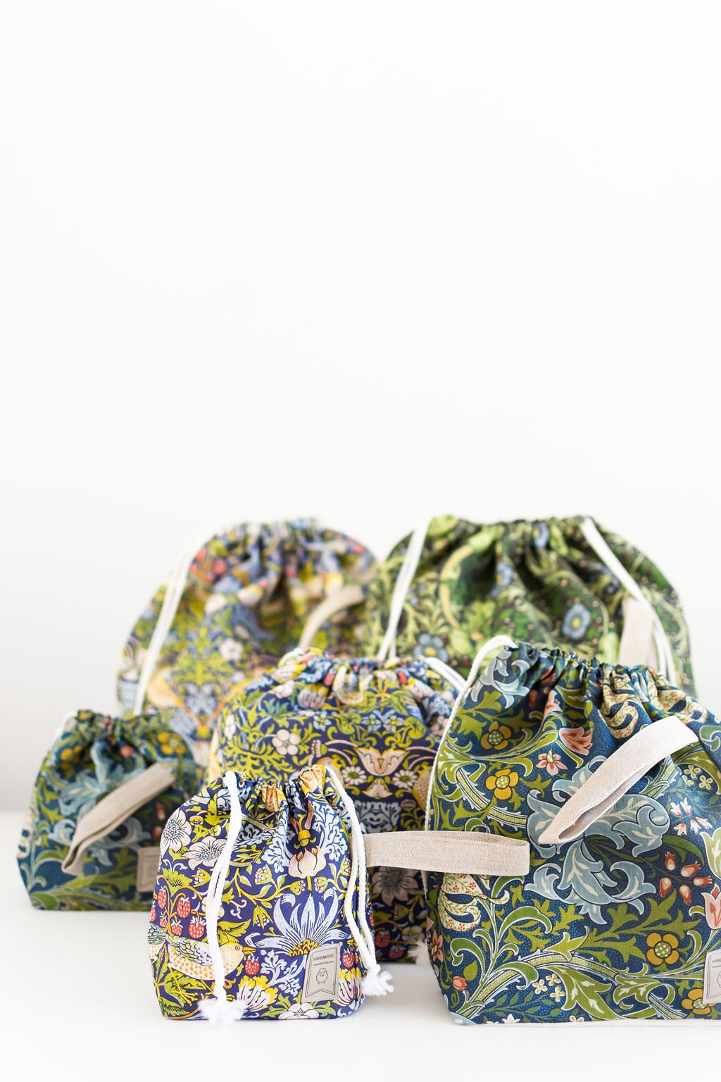 William Morris Golden Lily print Set of 3 Project Bags. Sizes XL, Large and Small.