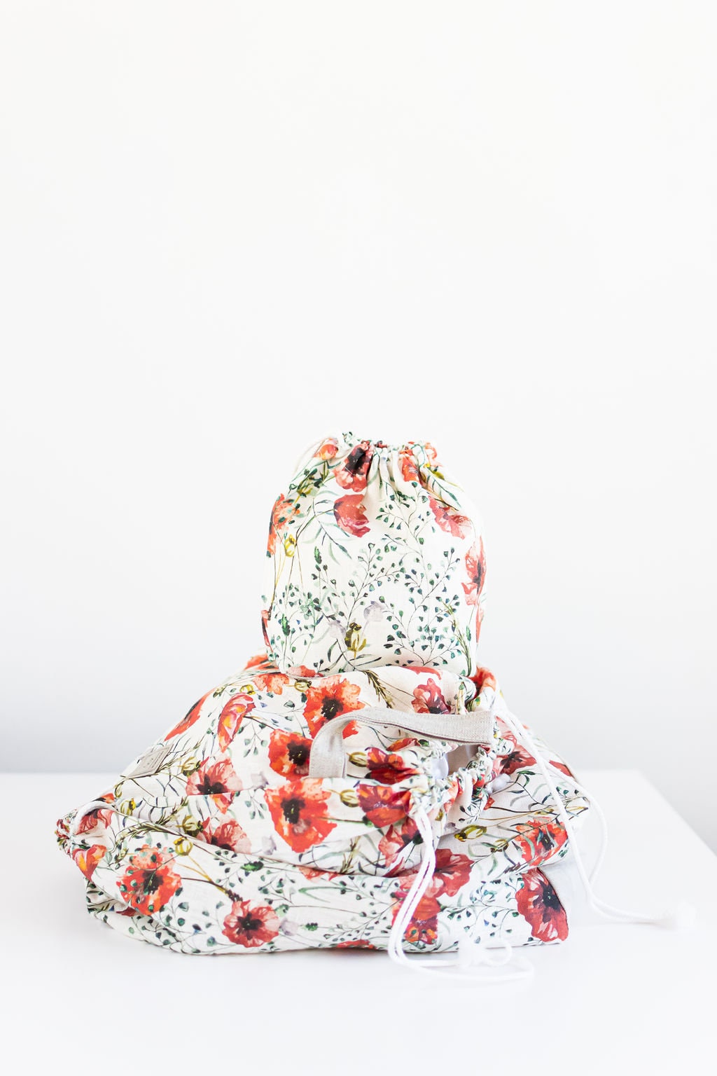 Set of 3 Poppy print Project Bags. Sizes XL, Large and Small.