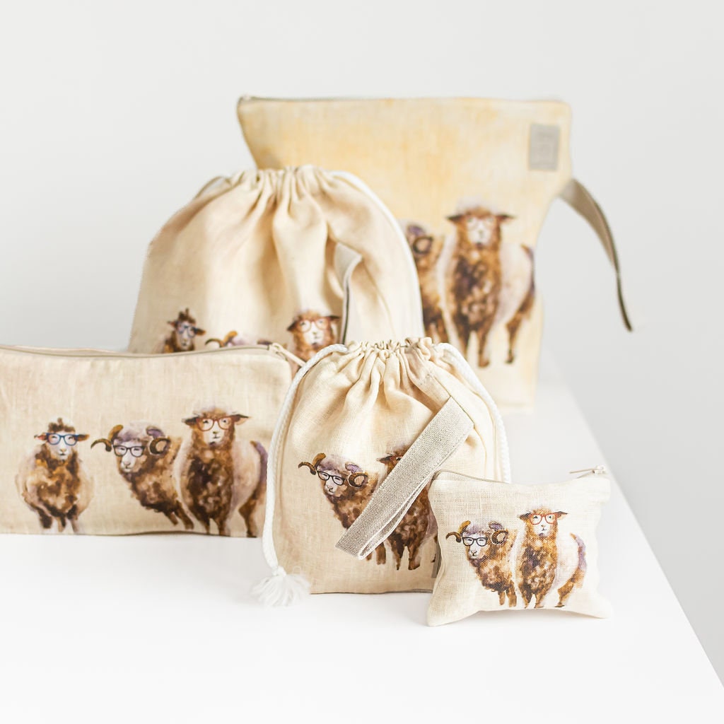 Sheep print Project Bag. Size Small. Special KnitterBag design.