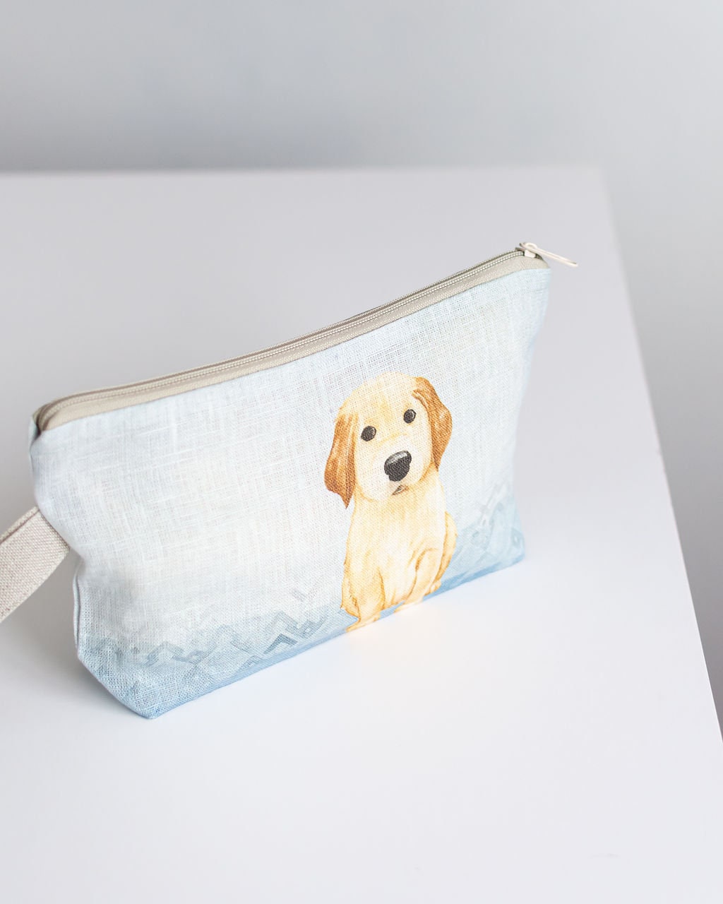 Linen wristlet pouch with Dog print