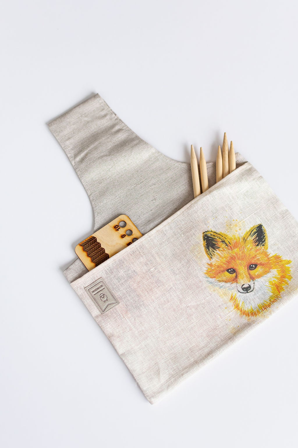 Knitting Project Bag with Fox print. Sizes Large and small.