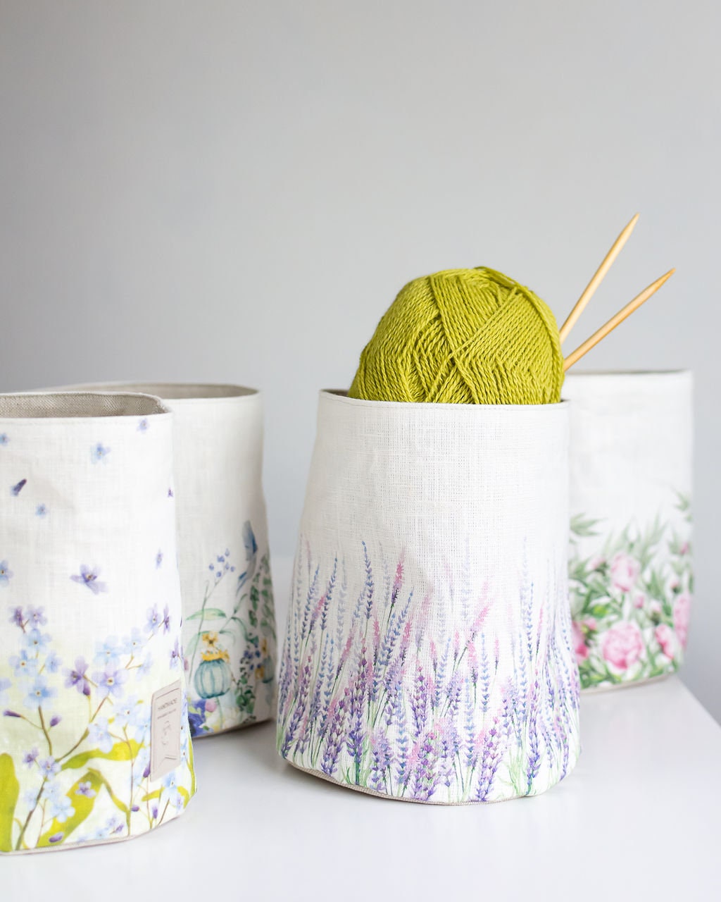 Toile de jouy Linen Storage burlap basket.