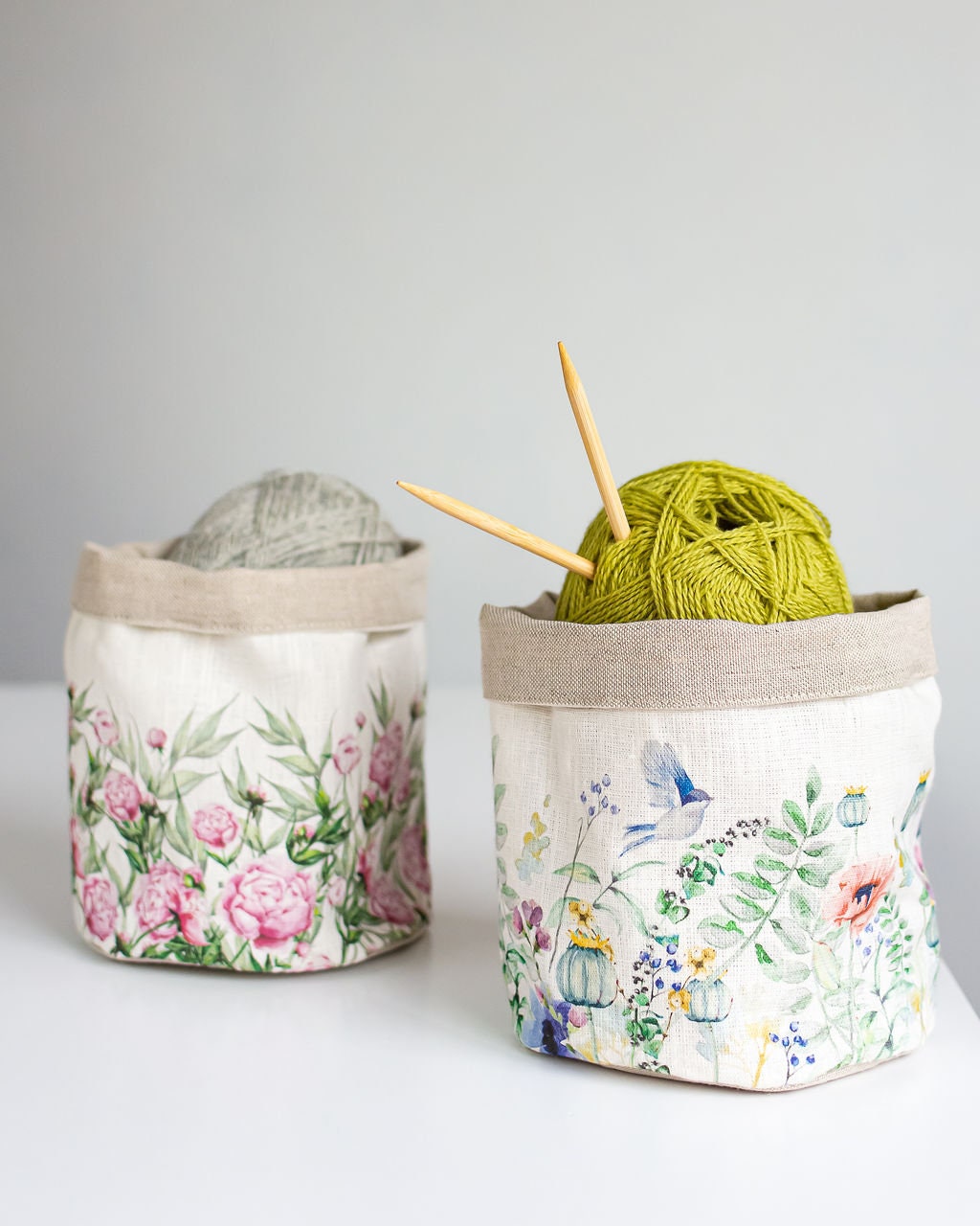 Storage basket with Peony print.
