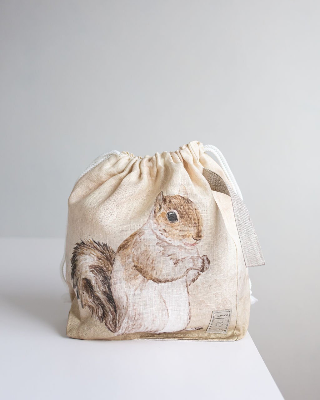 WIP Project Bag with Knitter with Squirrel print