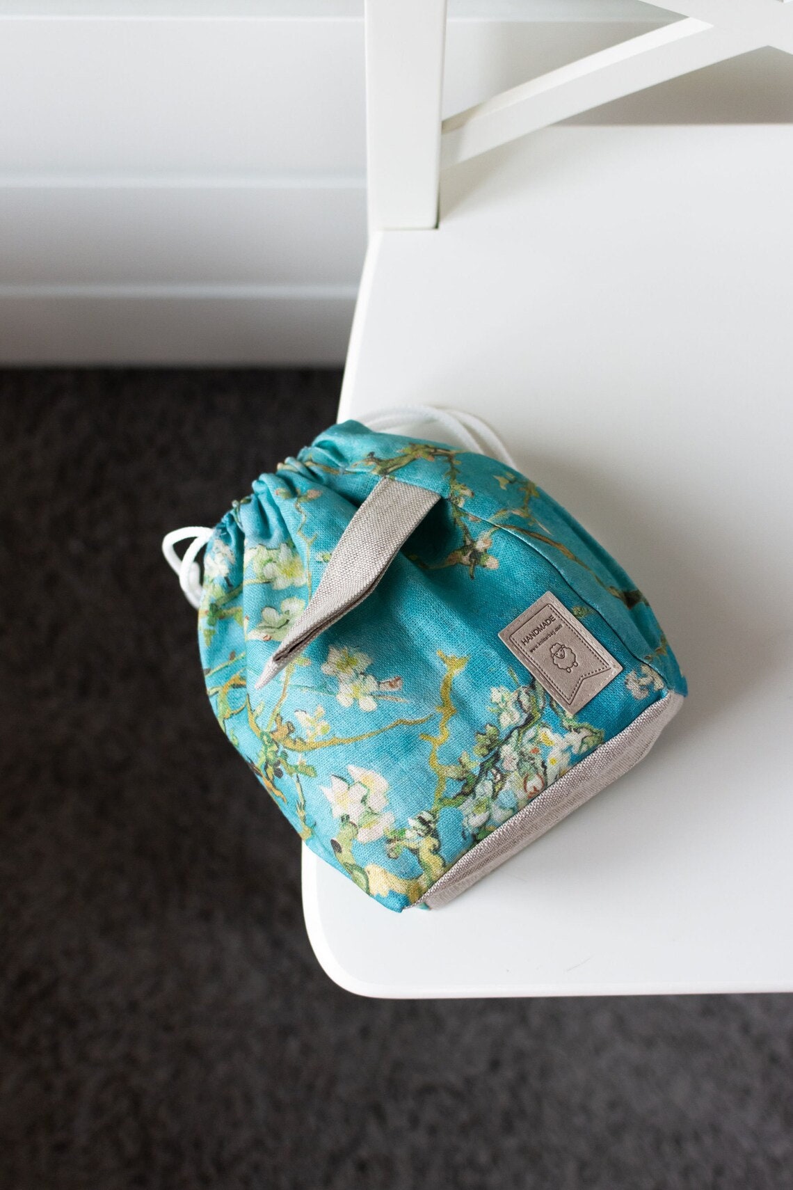 Project bag with Almond Blossom by Vincent van Gogh print. XL size Knitting Project Bag.