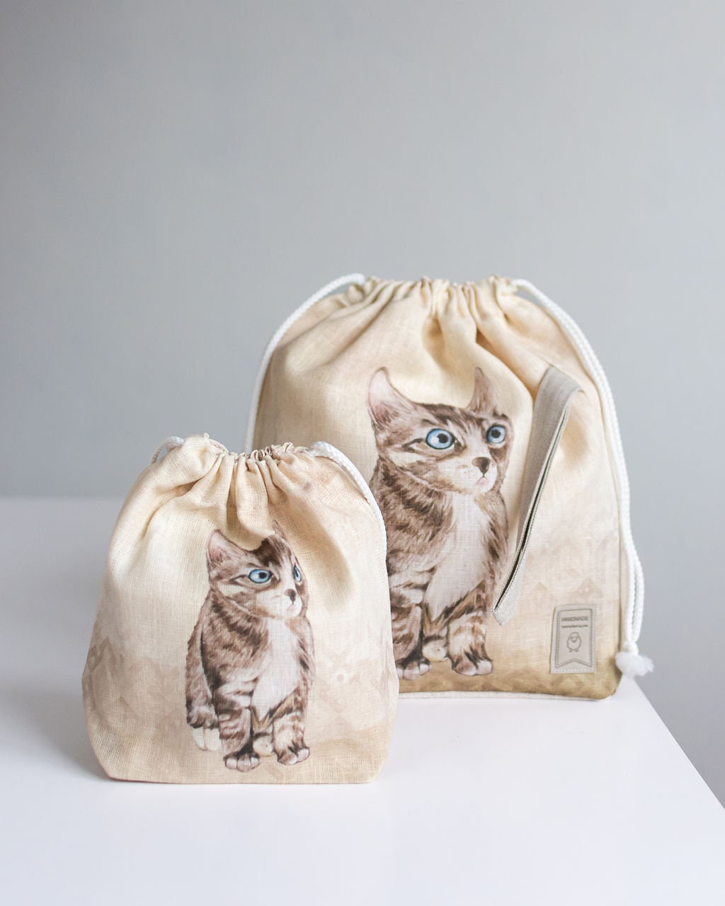 WIP Project Bag with Knitter with Cat print