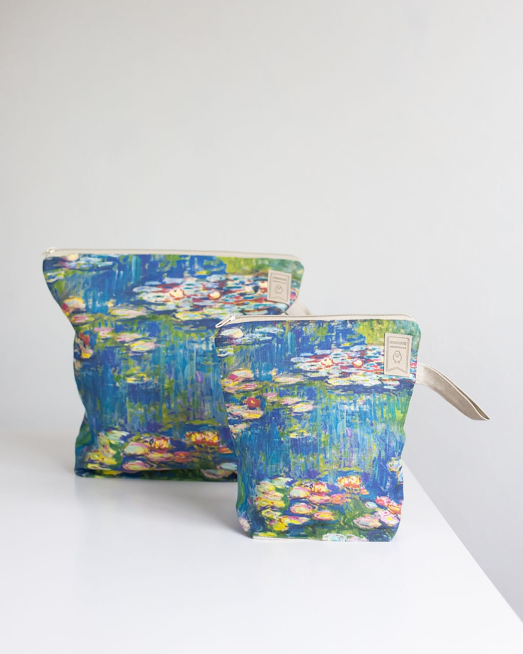 Project bag. Work in progress Project Bag with zipper. Yarn organizer. Water lilies Claude Monet inspired Project Bag