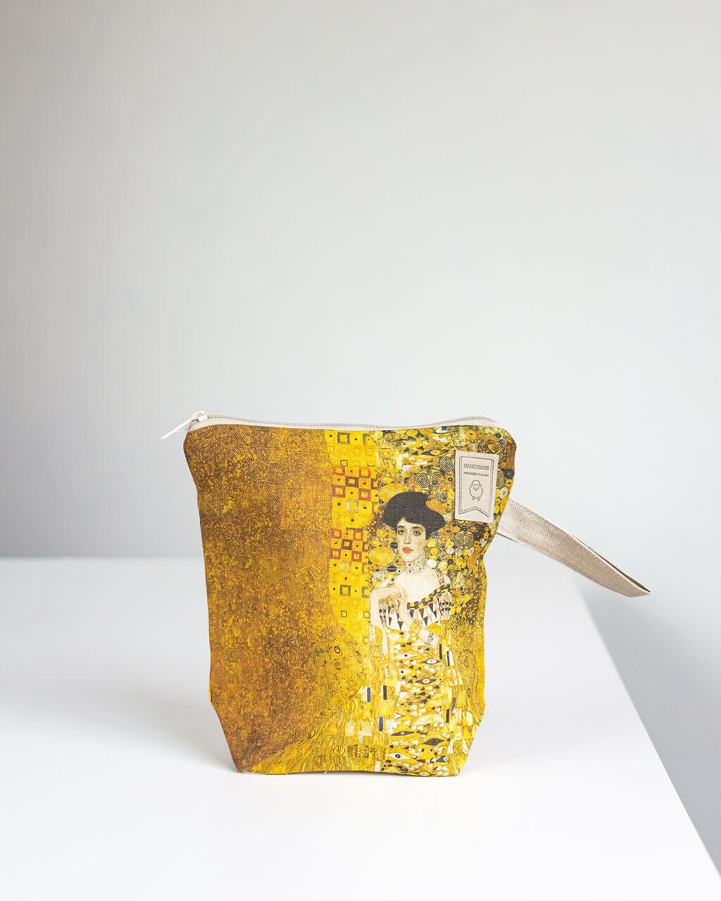 Project bag. Work in progress Project Bag with zipper. Yarn organizer. Gustav Klimt "Adele" inspired Project Bag