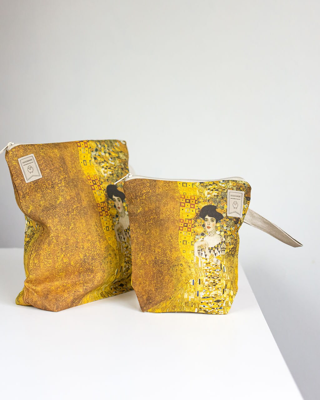 Project bag. Work in progress Project Bag with zipper. Yarn organizer. Gustav Klimt "Adele" inspired Project Bag
