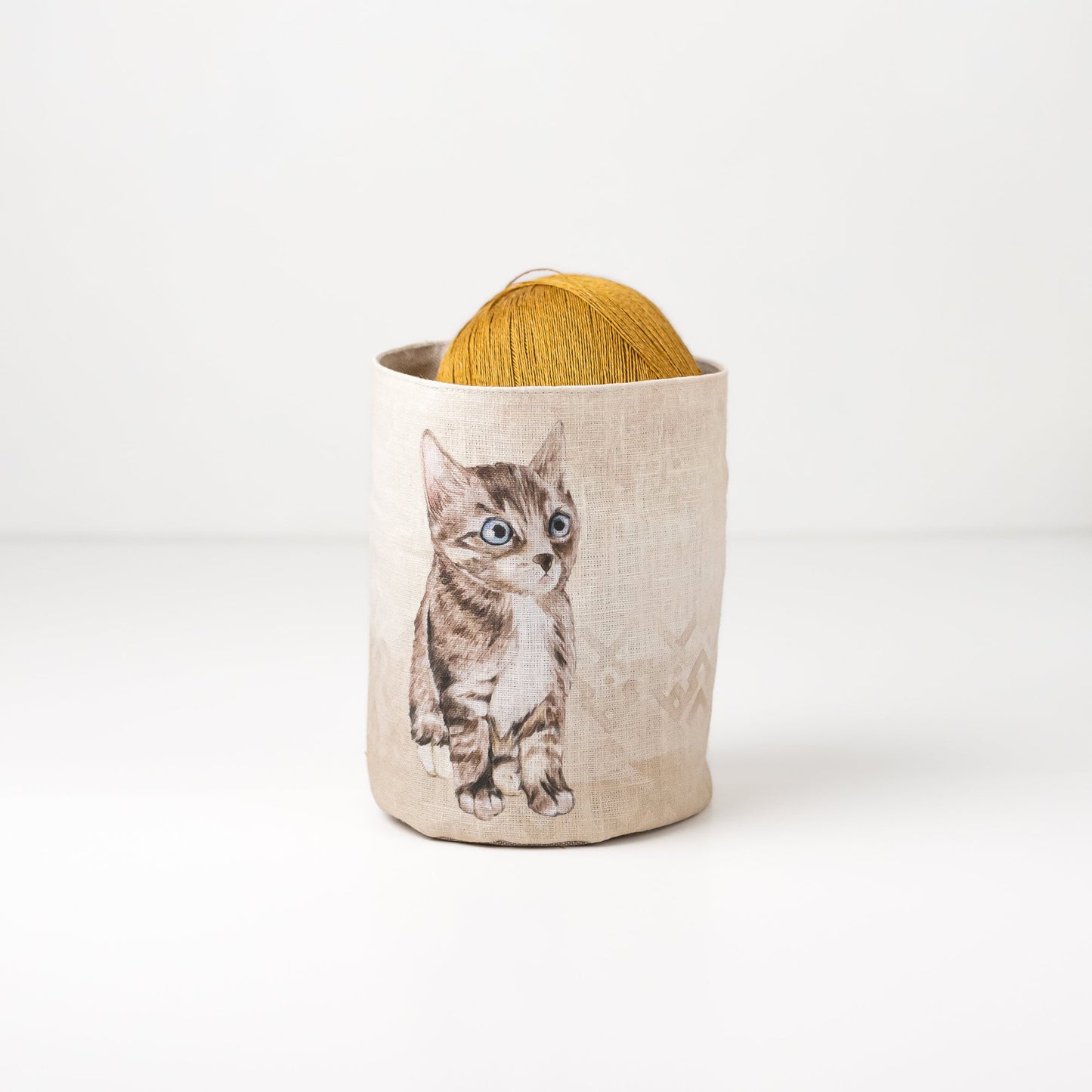 Linen basket bin for storage with cat