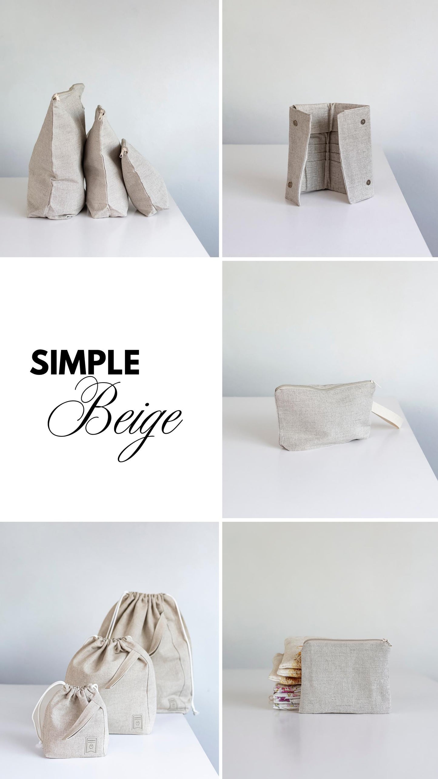 Purse with zipper, coin purse, sewing notions pouch, natural grey linen fabric.
