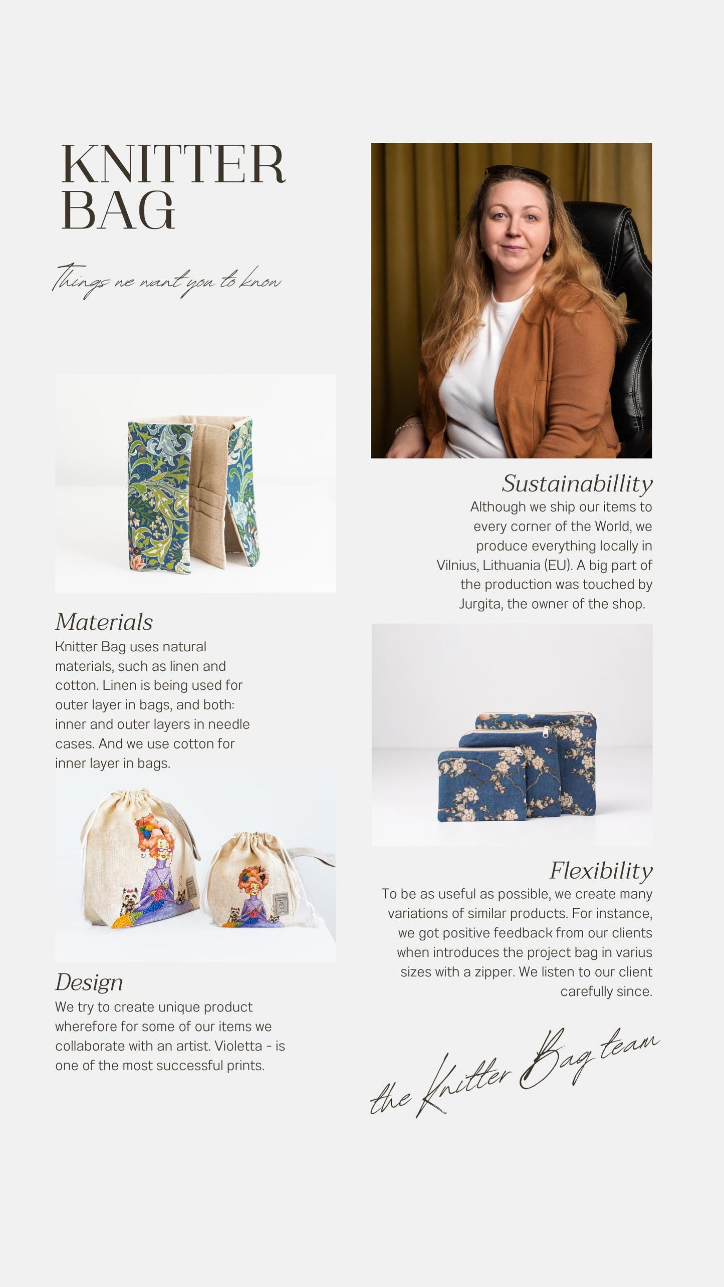 Set of 3 Knitter Project Bags. XL, Large and Small. Peony flowers