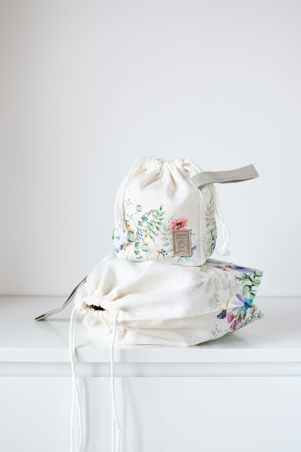 Drawstring Knitting Project Bag. Summer Flowers collection. Special KnitterBag design.
