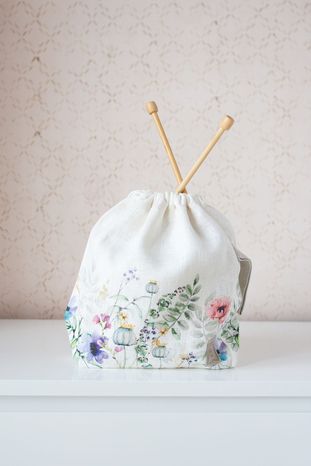 Drawstring Knitting Project Bag. Summer Flowers collection. Special KnitterBag design.