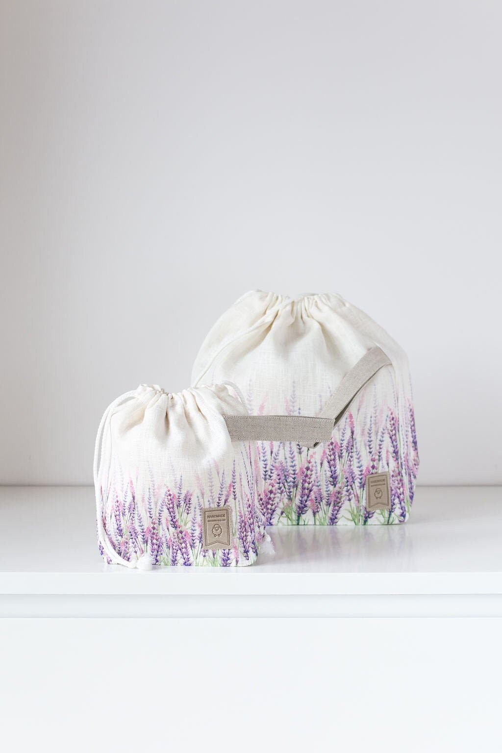 Project bags. Set of 2 Knitter Project Bags. Large and Small. Summer Flowers collection. Lavender