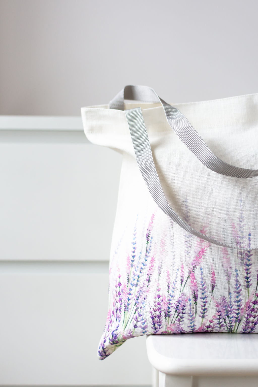 Linen Market Bag. Size: 13" x13". Summer Flowers collection. Lavender pattern