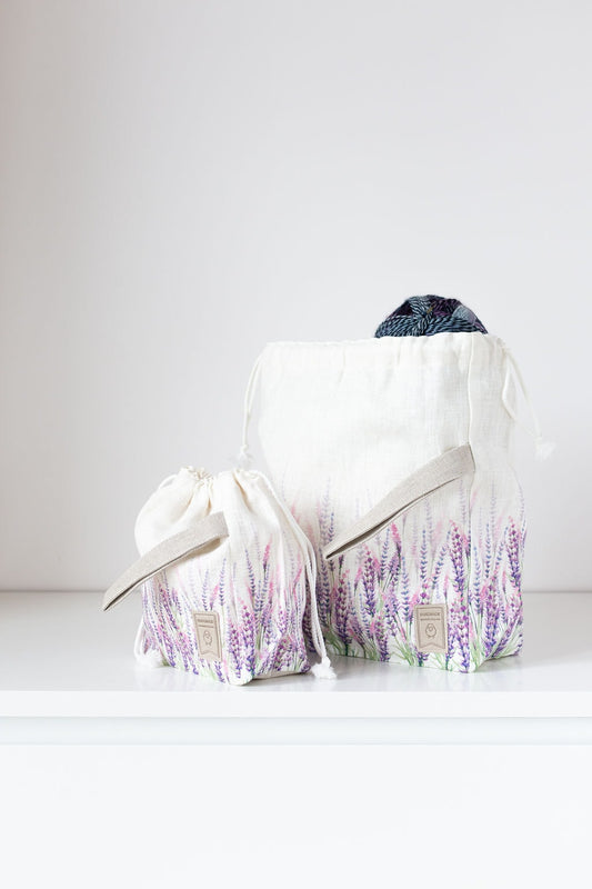 Project bags. Set of 2 Knitter Project Bags. Large and Small. Summer Flowers collection. Lavender