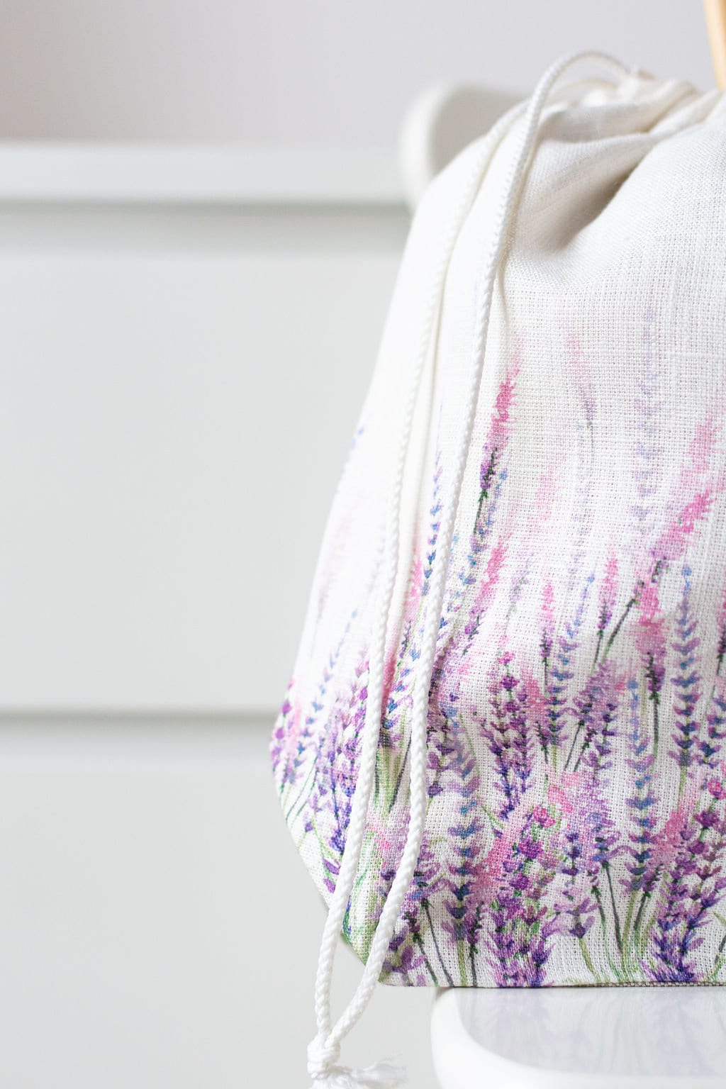 Drawstring Knitting Project Bag. Large. Summer Flowers collection. Special KnitterBag design. Lavender