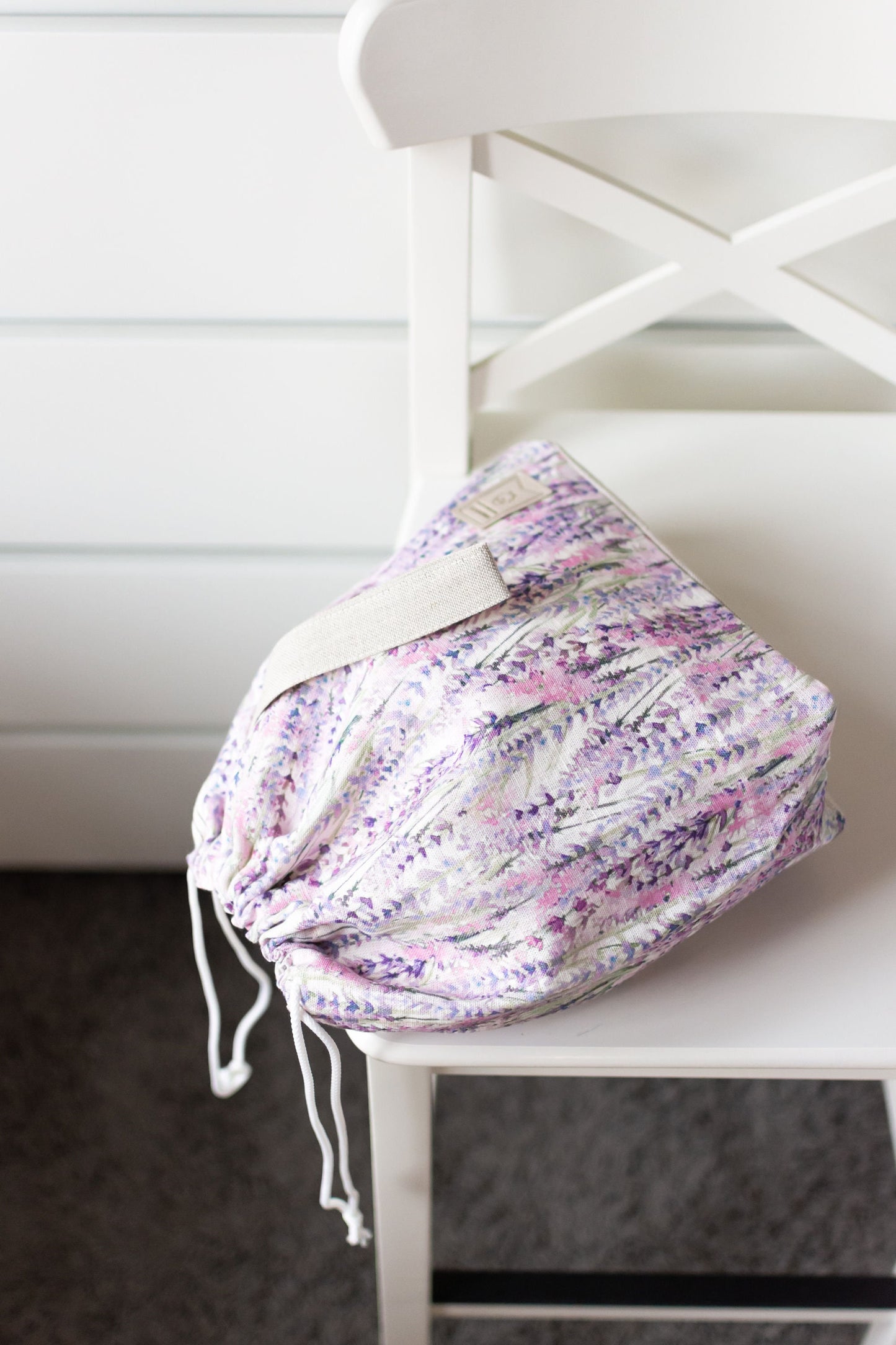 Lavender Large Drawstring Knitting Project Bag. Large. Summer Flowers collection. Special KnitterBag design.