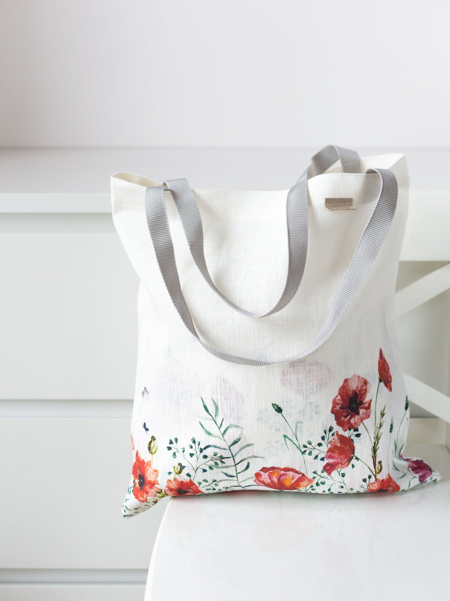 Linen Market Bag from Summer Flowers collection. Poppy pattern