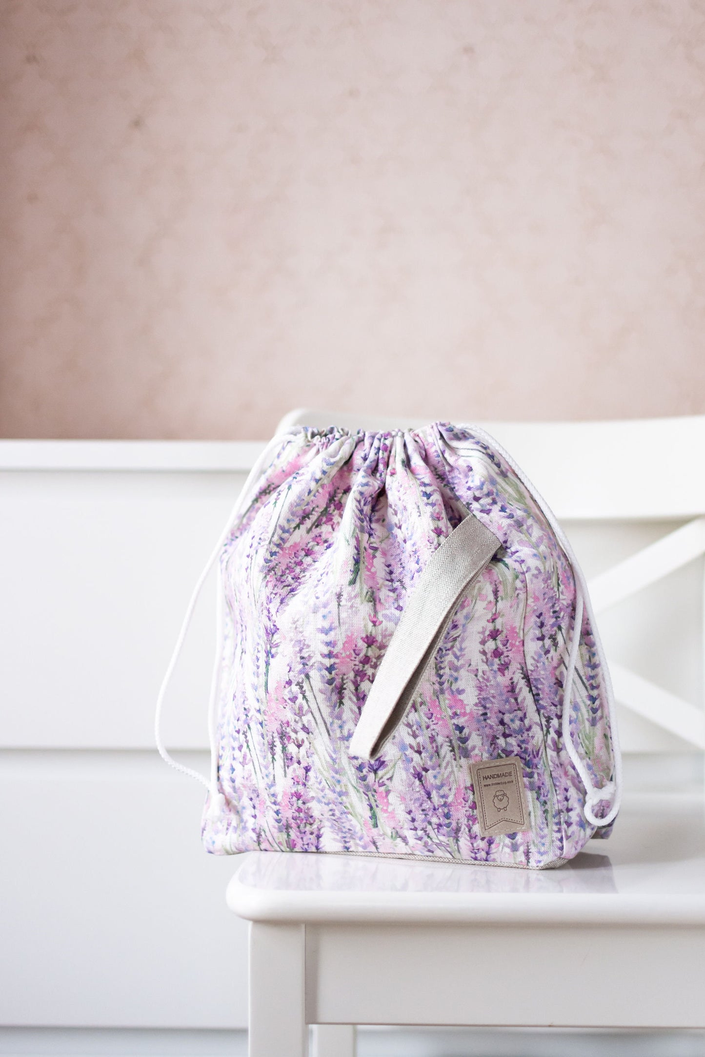 Lavender Large Drawstring Knitting Project Bag. Large. Summer Flowers collection. Special KnitterBag design.
