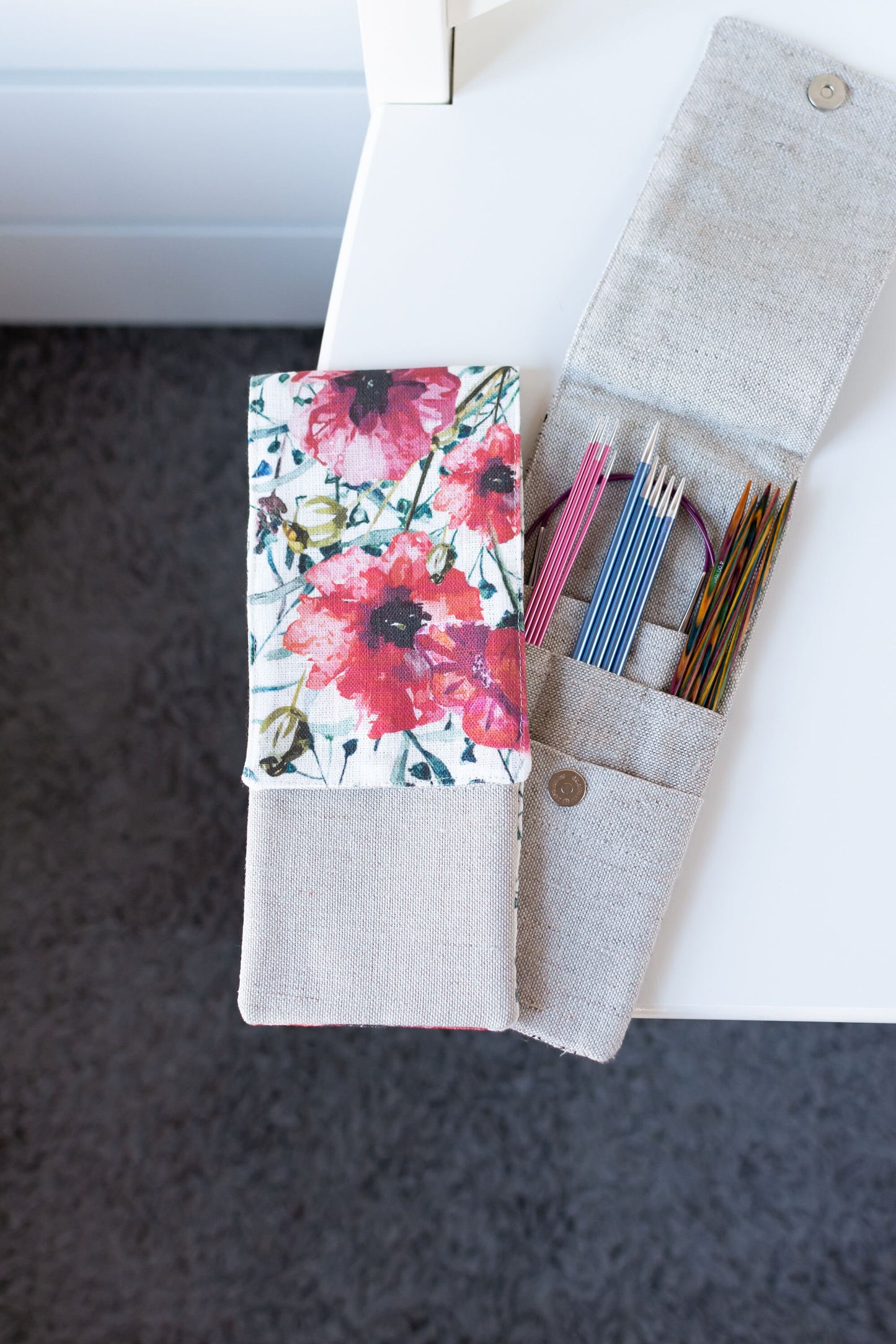 Needles, Crochets and Hooks Case. Poppy print Needle Case.